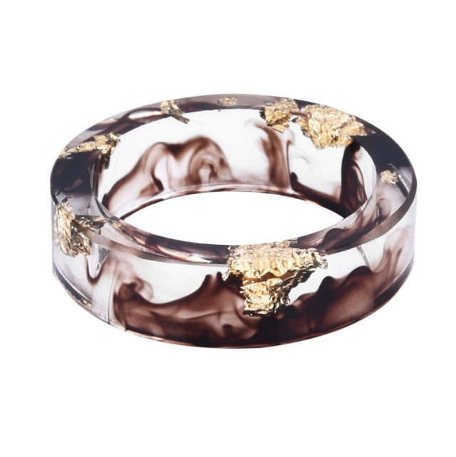 New dried flower resin ring Sen Xiao small handmade flower gold foil color Epoxy ring