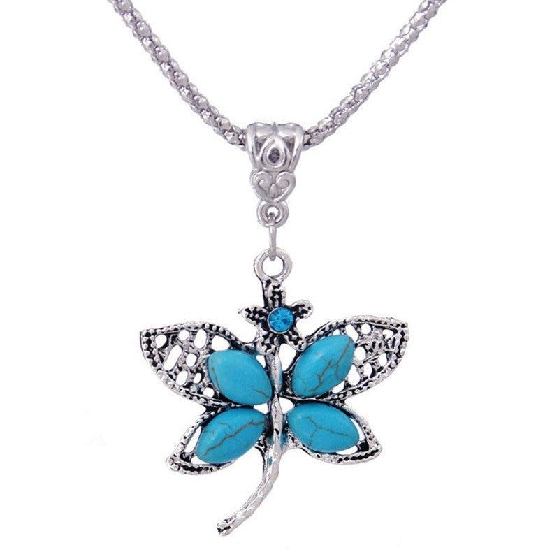 European And American Diamond Turquoise Necklace