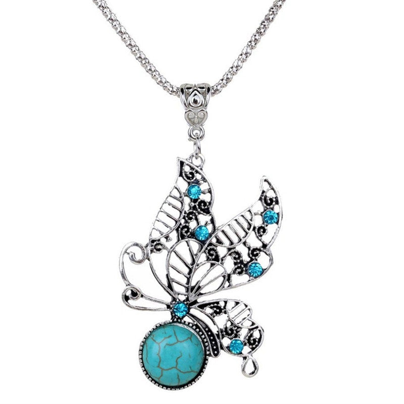 European And American Diamond Turquoise Necklace