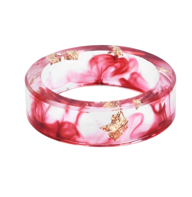 New dried flower resin ring Sen Xiao small handmade flower gold foil color Epoxy ring