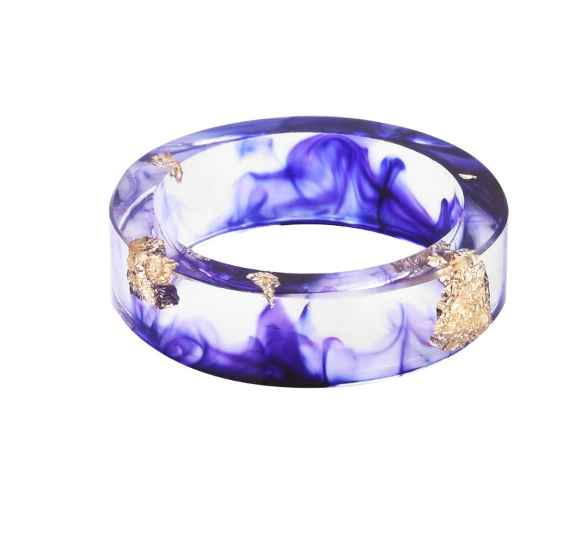New dried flower resin ring Sen Xiao small handmade flower gold foil color Epoxy ring