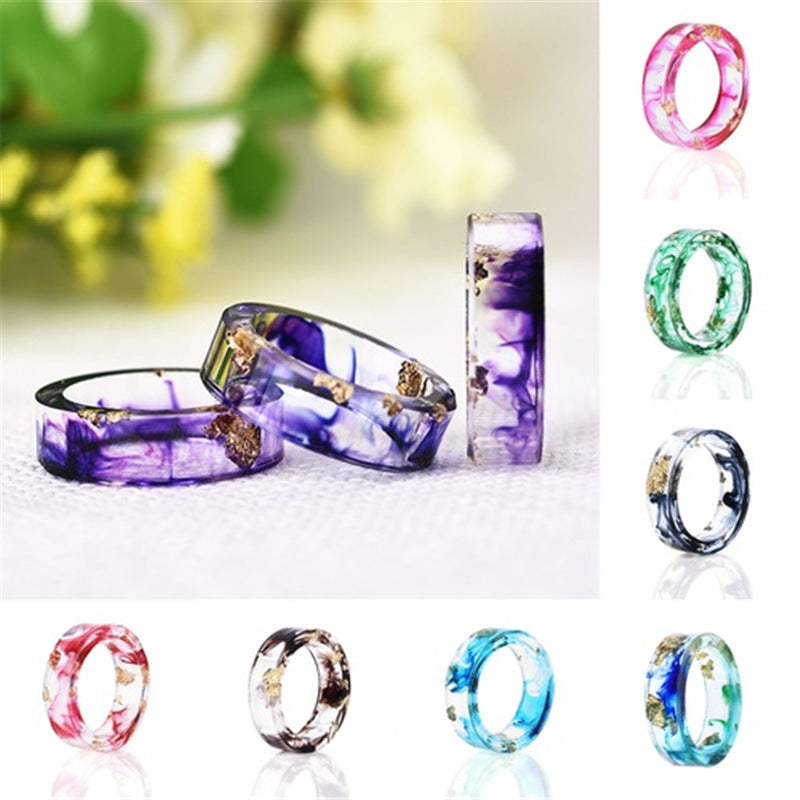 New dried flower resin ring Sen Xiao small handmade flower gold foil color Epoxy ring