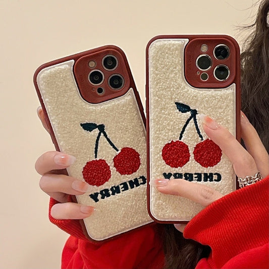 Cute Cherry Plush Lens Full Package Phone Case