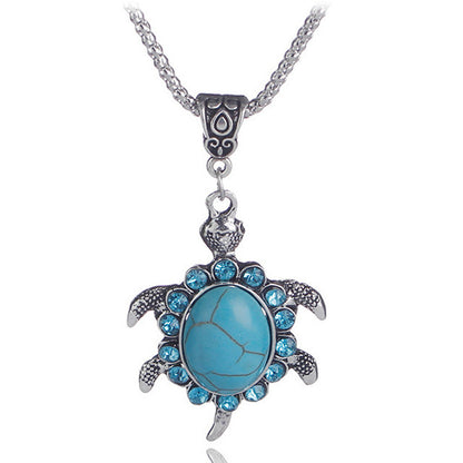 European And American Diamond Turquoise Necklace