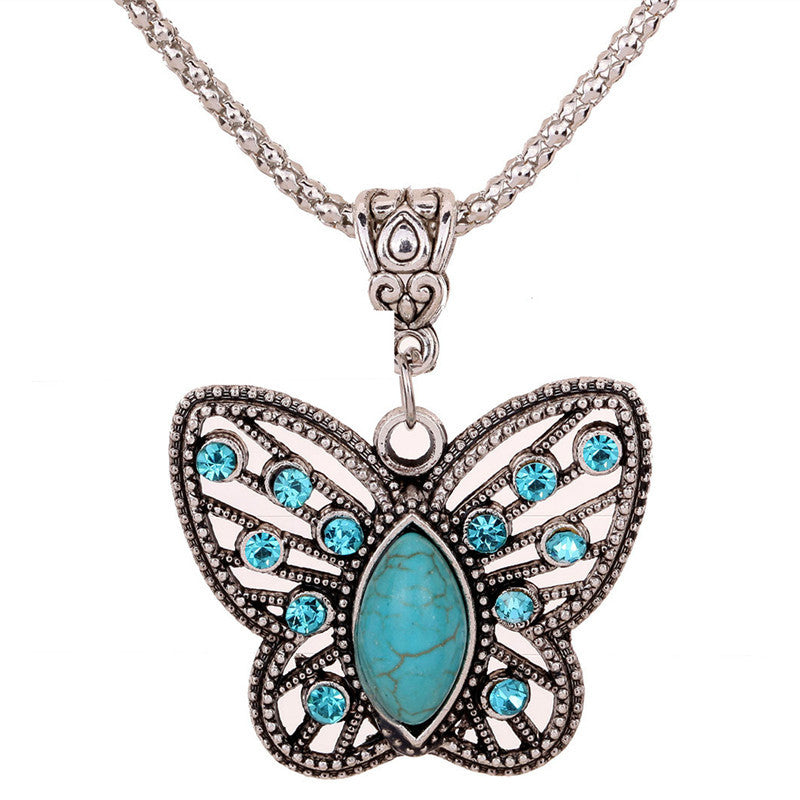 European And American Diamond Turquoise Necklace