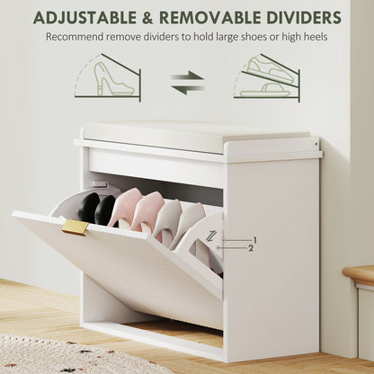 Shoe Storage Bench With Padded Seat Cushion And Flip-Drawer, Entryway Bench, Shoe Cabinet, 24.4x10.2x18.7 Inches, White