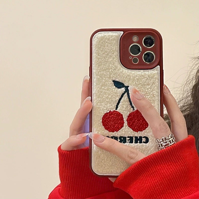 Cute Cherry Plush Lens Full Package Phone Case