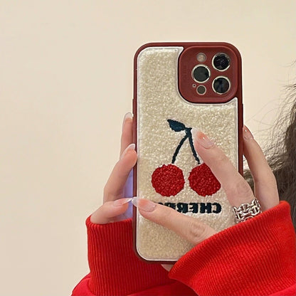 Cute Cherry Plush Lens Full Package Phone Case