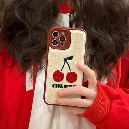 Cute Cherry Plush Lens Full Package Phone Case