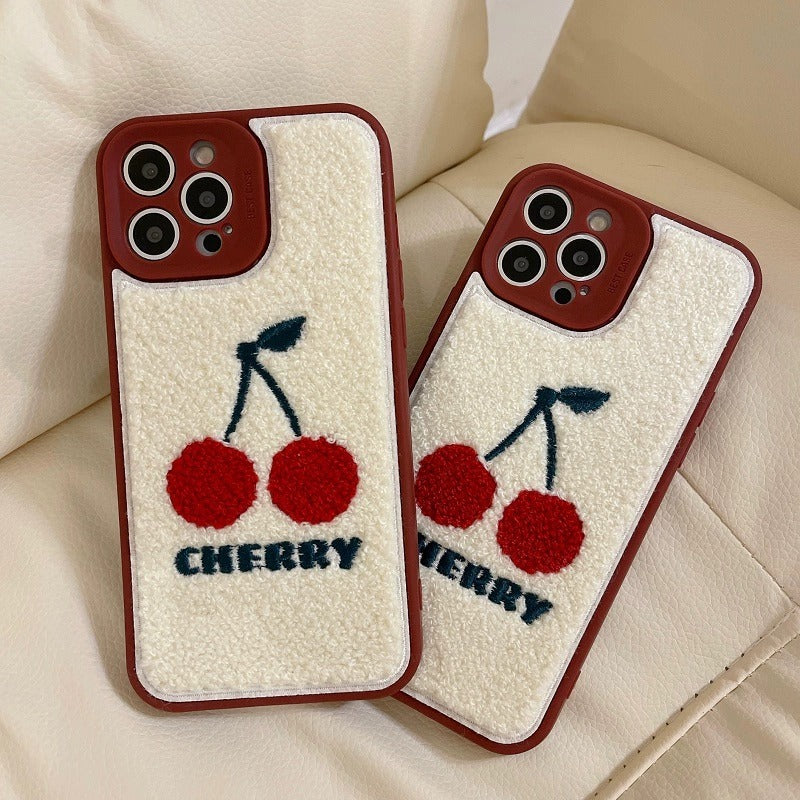 Cute Cherry Plush Lens Full Package Phone Case