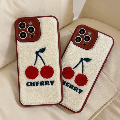 Cute Cherry Plush Lens Full Package Phone Case