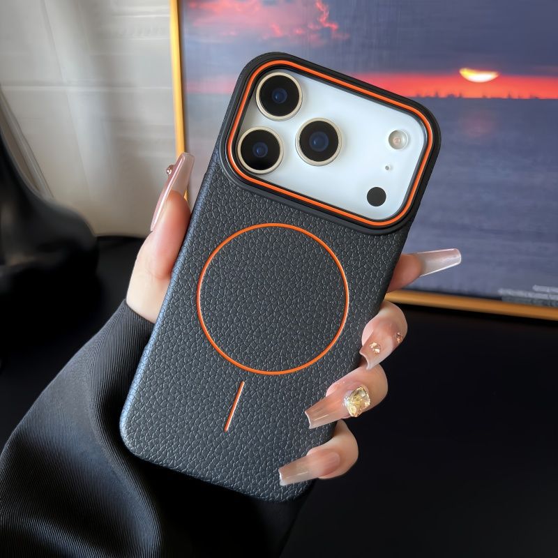 Applicable To 17Promax Phone Case Magnetic Ring Litchi Pattern 1615