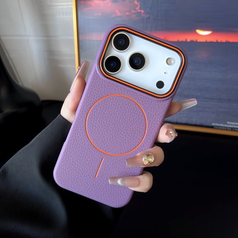 Applicable To 17Promax Phone Case Magnetic Ring Litchi Pattern 1615