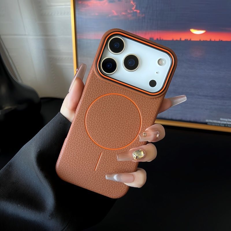 Applicable To 17Promax Phone Case Magnetic Ring Litchi Pattern 1615