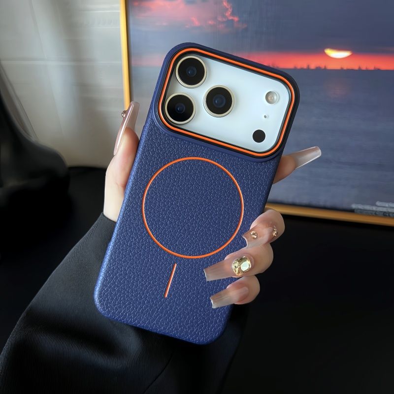 Applicable To 17Promax Phone Case Magnetic Ring Litchi Pattern 1615