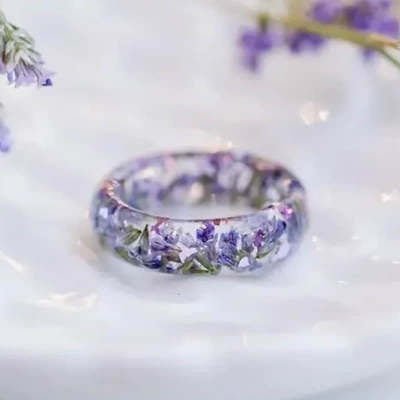 New dried flower resin ring Sen Xiao small  handmade flower gold foil color Epoxy ring