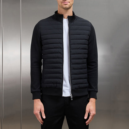 Lightweight Stand Collar Coat For Men Fashion Stitching Knitted Jacket Winter Outwear